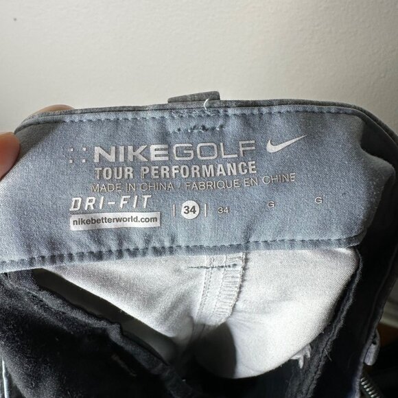 Nike Golf Shorts Size 34 Flat Front Gray Check Tour Performance Stretch Dri-Fit - Picture 5 of 7